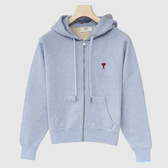 아미 남여 하트 로고 지퍼 후디 USW415 747 4842 HEATHER CASHMERE BLUE