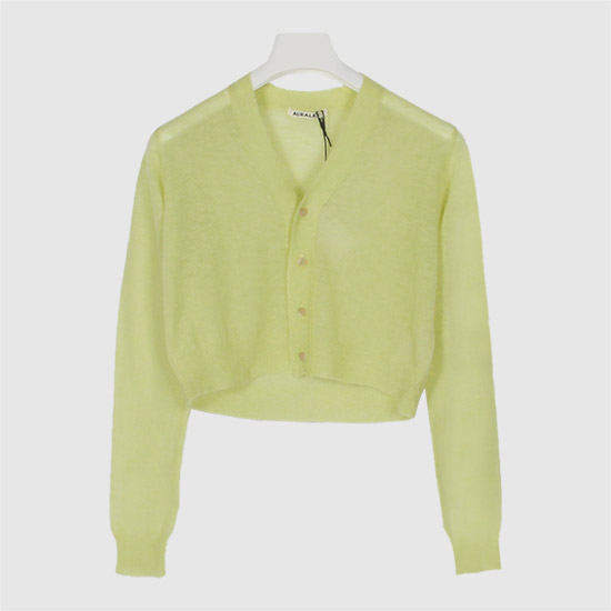 오라리 Women's 키드 Mohair 시어 Knit Cardigan A25SC04FG LIME YELLOW