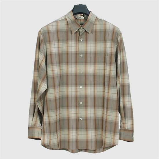 오라리 남성 수퍼라이트 울 체크 셔츠 A25SS01LC GRAY BROWN CHECK