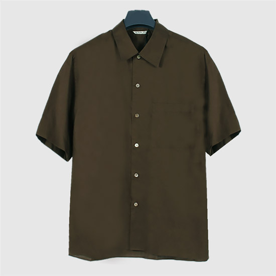 오라리 남성 워시드 핀스 타이프라이터 오픈 칼라 반소매 셔츠 A25SS03TL DARK BROWN