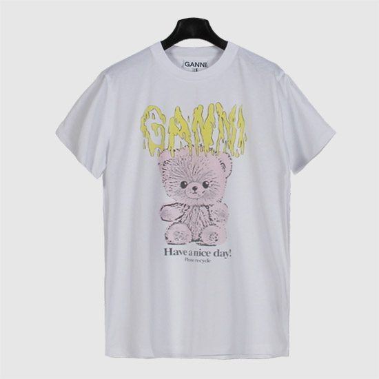 SALE 가니 베이직 Cotton Jersey Teddy 릴렉스드 T-Shirt T4289 151 BRIGHT WHITE