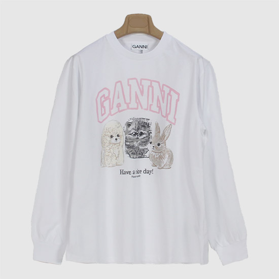 가니 리컷 헤비 저지 애니멀 롱 슬리브 티 T4275 151 BRIGHT WHITE