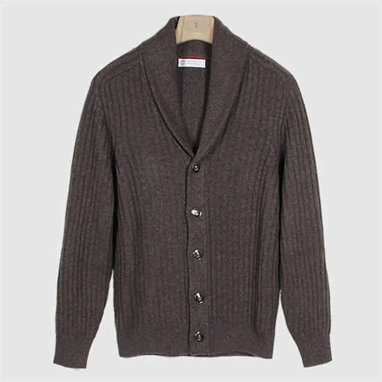브루넬로 쿠치넬리 남성 캐시미어 청키 립 가디건 M22505506 C2559 DARK BROWN