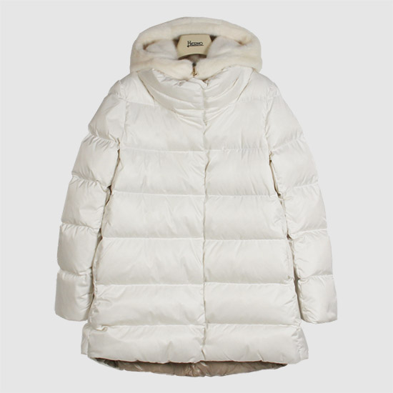 에르노 새틴 앤 퍼 A 셰이프 패딩 자켓 PI001934D 12170Z 1000 WHITE