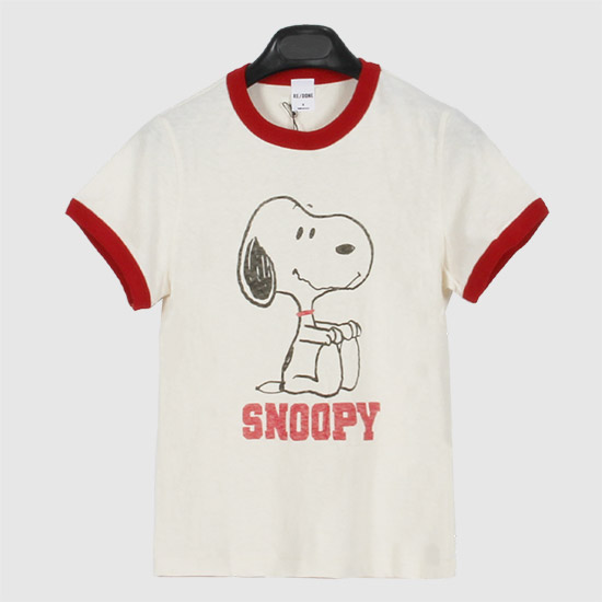 리던 Women's 60S Slim Ringer Snoopy T-Shirt 02402WSRT002 VINTAGE WHITE / CRIMSON