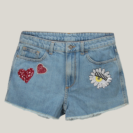 키아라 페라그니 Daisy & Heart Short Denim Pants CFS005 DENIM