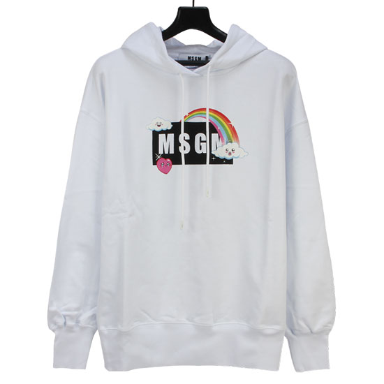 MSGM 여성 레인보우 로고 프린팅 스웨트 후드티 3041MDM177 217299 01 WHITE