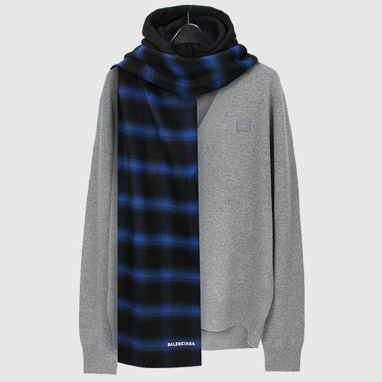 발렌시아가 블루 타탄 후디머플러 640178 4A4B9 1068 BLACK/BLUE