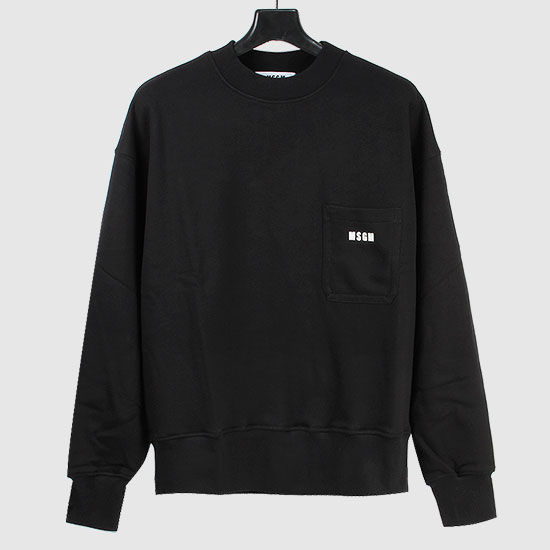 MSGM 남성 마이크로 로고 포켓 스웨트셔츠 3040MM71 217099 99 BLACK