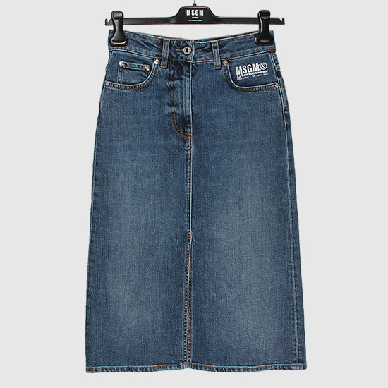 MSGM Women's Denim Mid Long Skirt 3141MDD41L 217754 85 MEDIUM BLUE