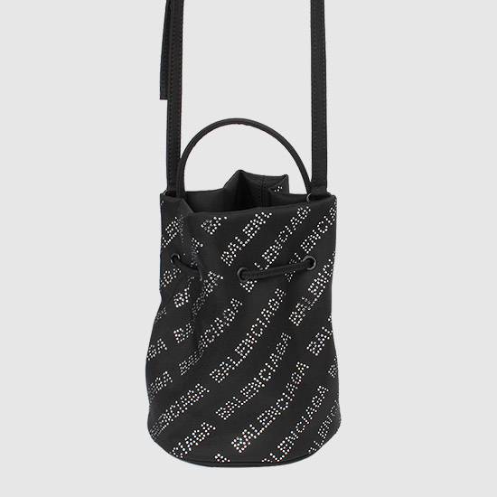 발렌시아가 크리스탈 로고 WHEEL XS 버킷백 656682 H85L7 1000 BLACK/L CRYSTAL