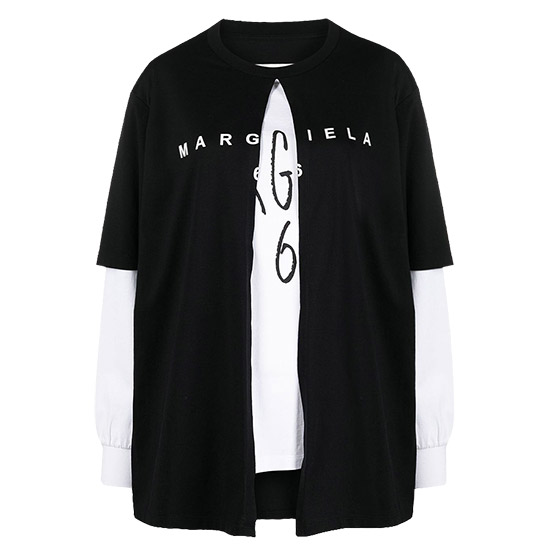 MM6 메종 마르지엘라 더블 로고 티셔츠 S52GC0223 S23955 962 BLACK