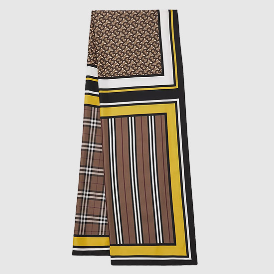 버버리 몽타주 프린트 실크 스카프 8045977 A8773 BIRCH BROWN