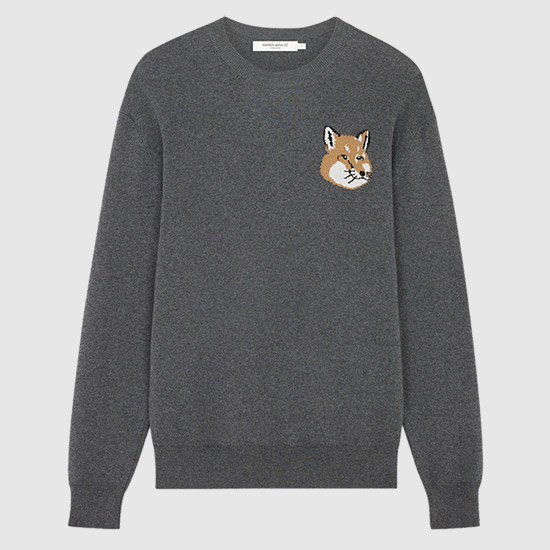 메종키츠네 남성 미니 폭스헤드 인타르시아 니트 KM00505KT1078 H170 DARK GREY MELANGE