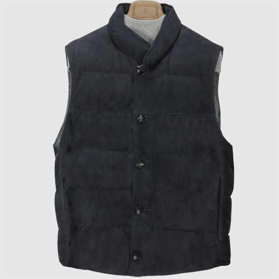 브루넬로 쿠치넬리 남성 가죽 다운 베스트 M0PCL1840 CHU72 NAVY