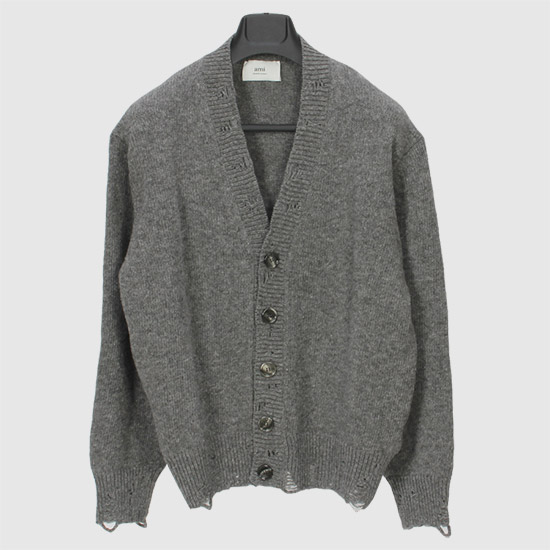 아미 남성 컷아웃 울 가디건 UKC027 KN0016 055 HEATHER GREY