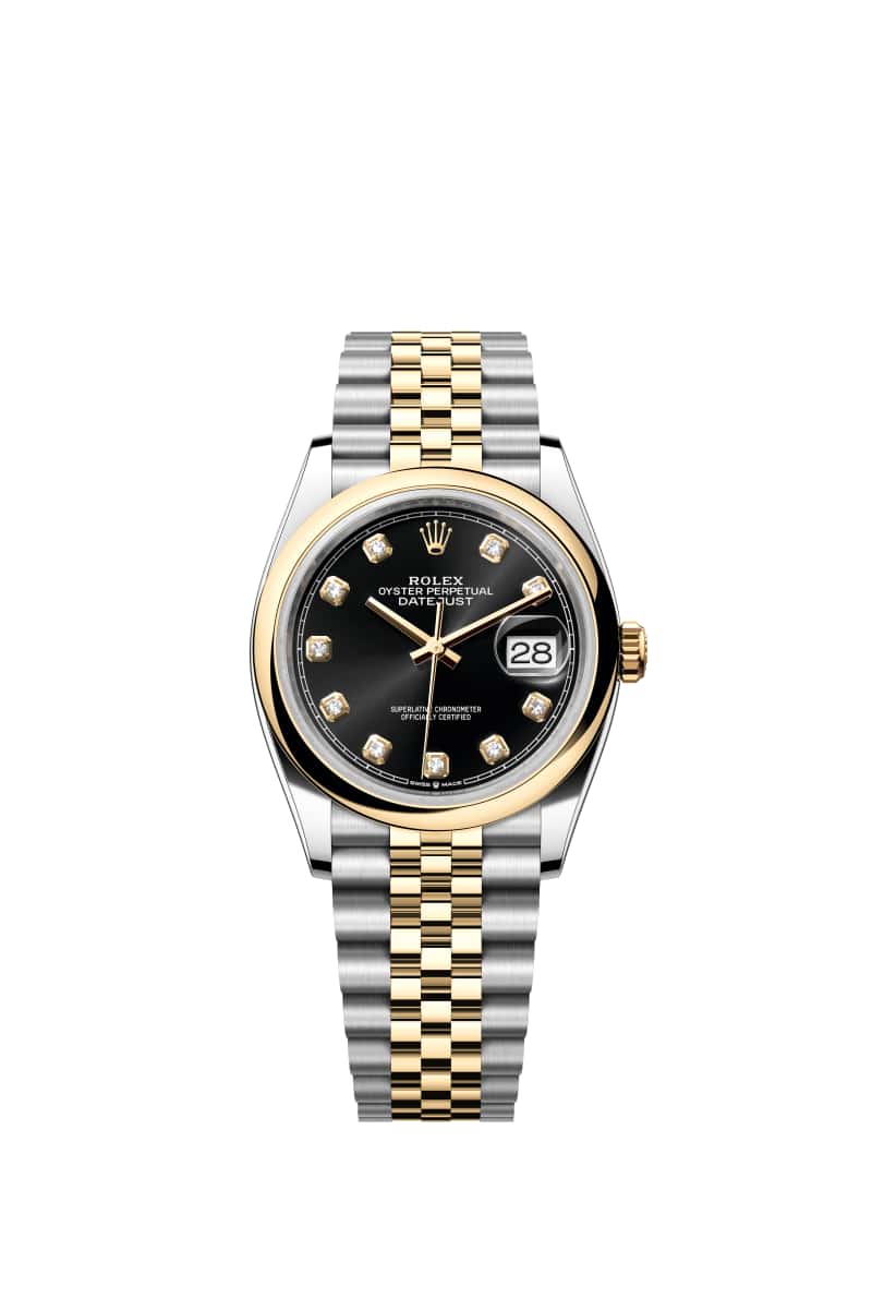 ROLEX 데이트저스트 36 126203 다이아몬드가 세팅된 브라이트 Black 다이얼 오이스터스틸과 옐로우 Gold