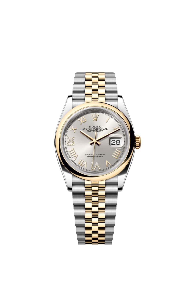 ROLEX 데이트저스트 36 126203 다이아몬드가 세팅된 Silver 다이얼 오이스터스틸과 옐로우 Gold