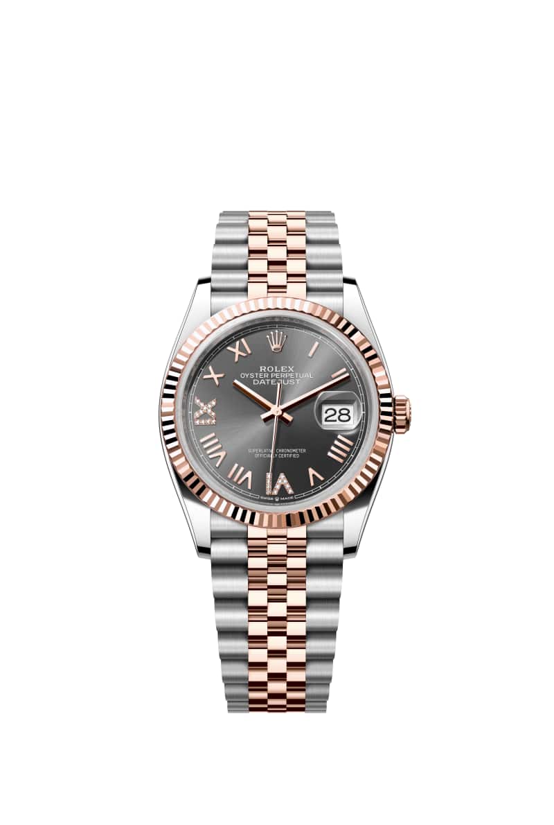 ROLEX 데이트저스트 36 126231 다이아몬드가 세팅된 슬레이트 다이얼 오이스터스틸과 에버로즈 Gold