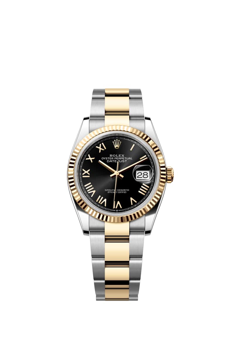 ROLEX ๋ฐ์ดํธ์ ์คํธ 36 126233 ๋ธ๋ผ์ดํธ Black ๋ค์ด์ผ ์ค์ด์คํฐ์คํธ๊ณผ ์๋ก์ฐ Gold