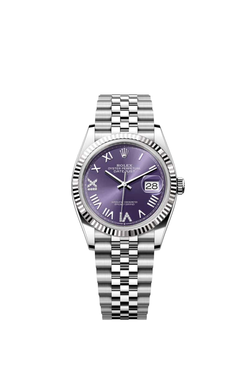 ROLEX 데이트저스트 36 126234 다이아몬드가 세팅된 오베르진 다이얼 오이스터스틸과 White Gold