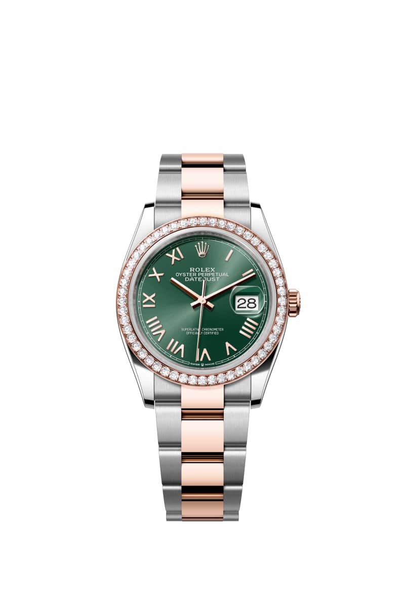ROLEX 데이트저스트 36 126281RBR 민트 그린 다이얼 오이스터스틸과 에버로즈 Gold
