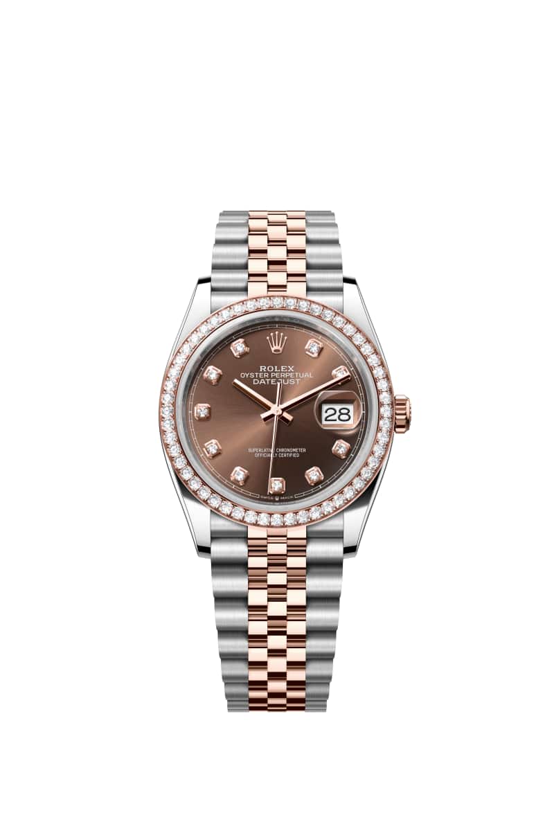 ROLEX 데이트저스트 36 126281RBR 다이아몬드가 세팅된 초콜렛 다이얼 오이스터스틸과 에버로즈 Gold