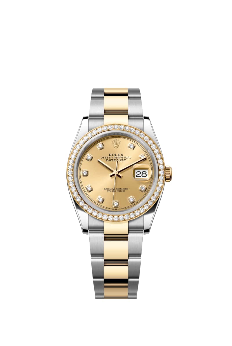 ROLEX 데이트저스트 36 126283RBR 다이아몬드가 세팅된 샴페인 Color 다이얼 오이스터스틸과 옐로우 Gold