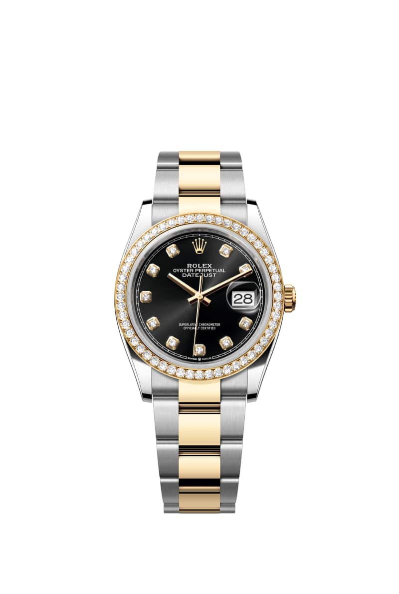 ROLEX 데이트저스트 36 126283RBR 다이아몬드가 세팅된 브라이트 Black 다이얼 오이스터스틸과 옐로우 Gold
