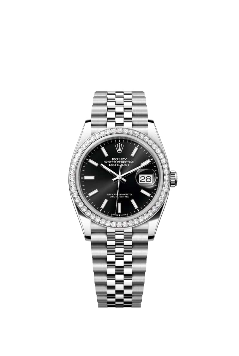 ROLEX ๋ฐ์ดํธ์ ์คํธ 36 126284RBR ๋ธ๋ผ์ดํธ Black ๋ค์ด์ผ ์ค์ด์คํฐ์คํธ๊ณผ White Gold