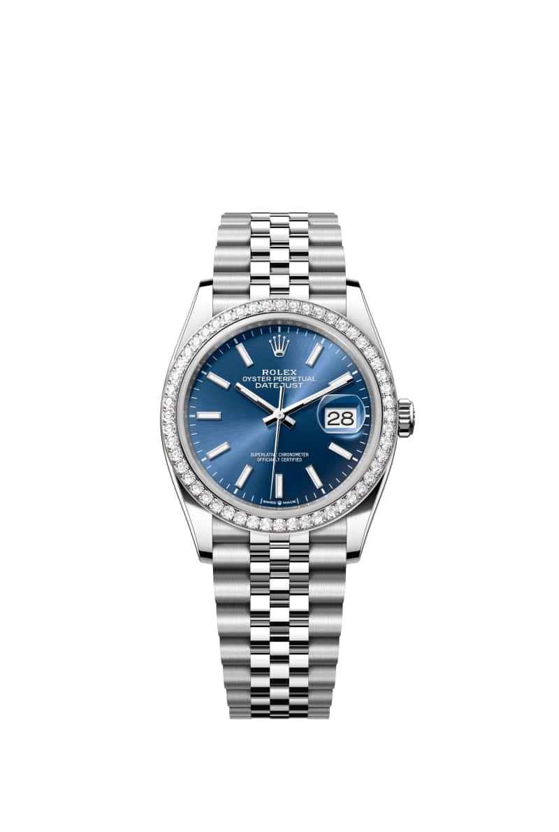 ROLEX 데이트저스트 36 126284RBR 브라이트 블루 다이얼 오이스터스틸과 White Gold