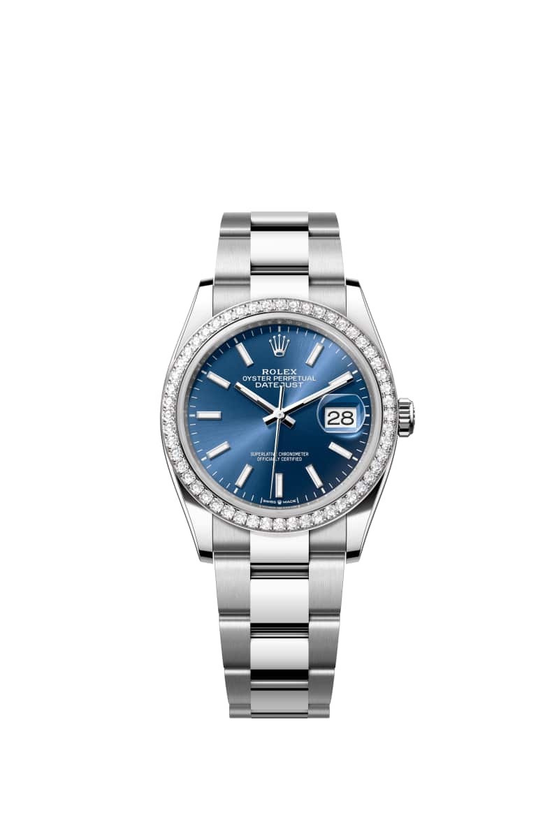 ROLEX 데이트저스트 36 126284RBR 브라이트 블루 다이얼 오이스터스틸과 White Gold