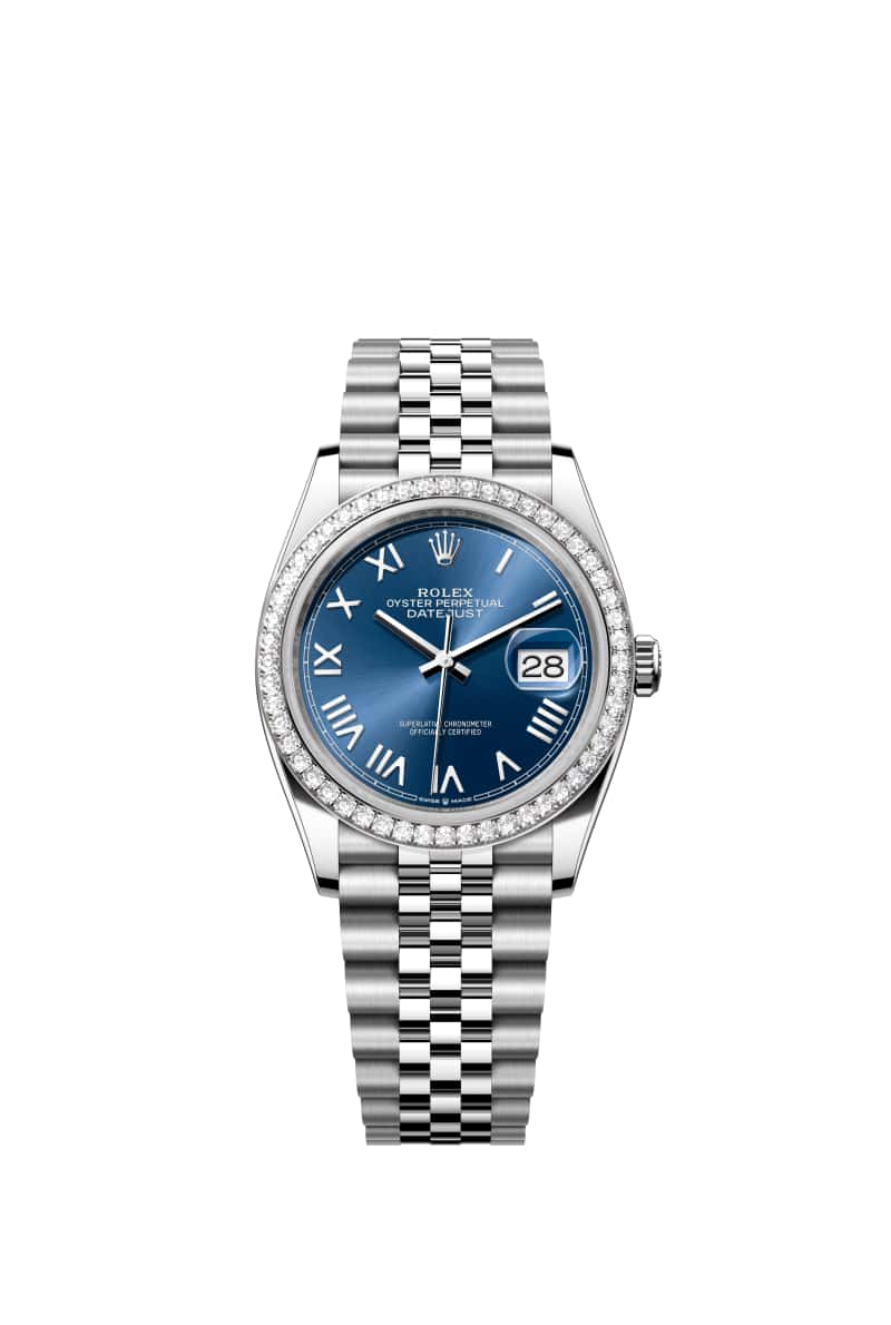 ROLEX 데이트저스트 36 126284RBR 브라이트 블루 다이얼 오이스터스틸과 White Gold