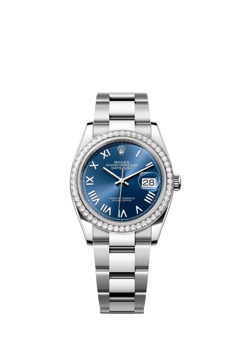 ROLEX 데이트저스트 36 126284RBR 브라이트 블루 다이얼 오이스터스틸과 White Gold