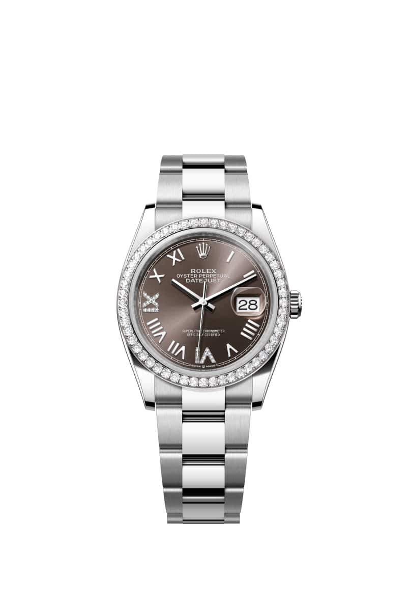 ROLEX 데이트저스트 36 126284RBR 다이아몬드가 세팅된 다크 그레이 다이얼 오이스터스틸과 White Gold