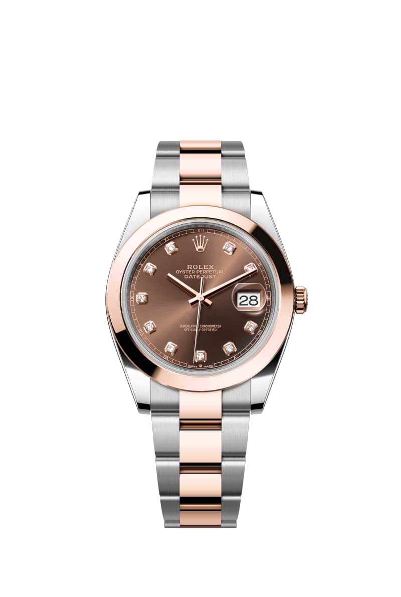 ROLEX 데이트저스트 41 126301 다이아몬드가 세팅된 초콜렛 다이얼 오이스터스틸과 에버로즈 Gold