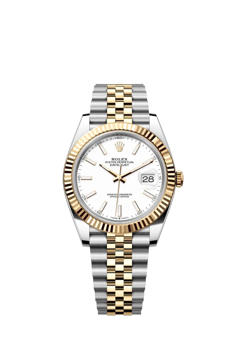 ROLEX ๋ฐ์ดํธ์ ์คํธ 41 126333 White ๋ค์ด์ผ ์ค์ด์คํฐ์คํธ๊ณผ ์๋ก์ฐ Gold