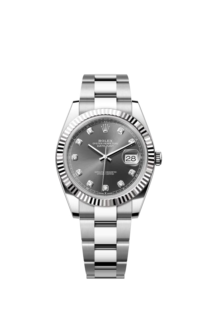 ROLEX 데이트저스트 41 126334 다이아몬드가 세팅된 슬레이트 다이얼 오이스터스틸과 White Gold