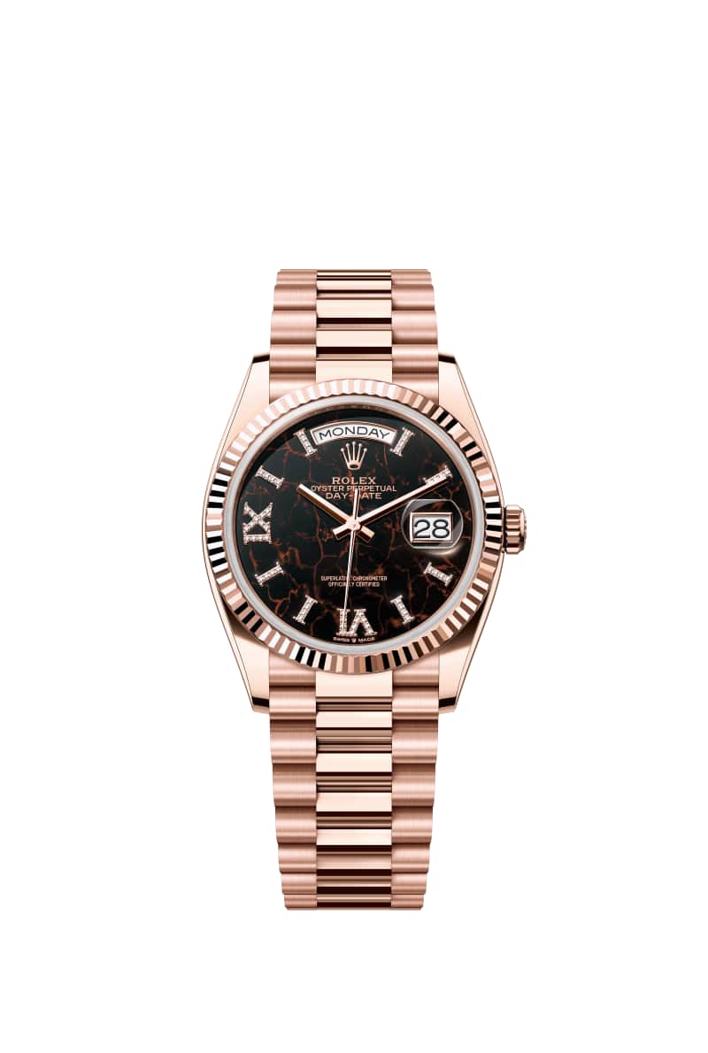 ROLEX Day-데이트 36 128235 다이아몬드가 세팅된 아이젠키젤 다이얼 18캐럿 에버로즈 Gold