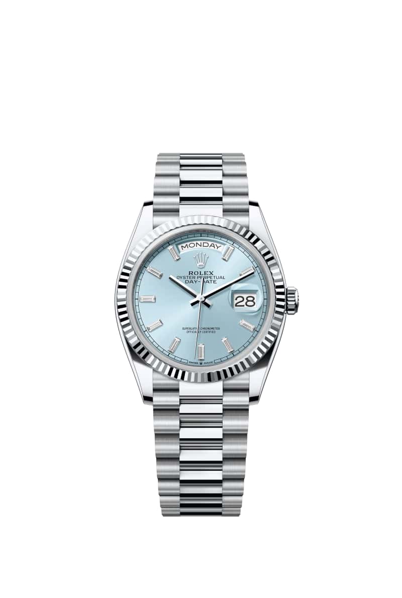ROLEX Day-데이트 36 128236 다이아몬드가 세팅된 Ice 블루 다이얼 플래티넘