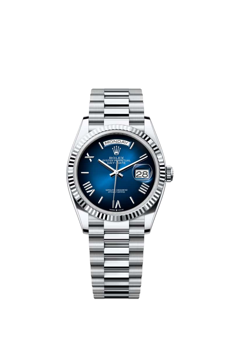 ROLEX Day-데이트 36 128236 블루 옴브레 다이얼 플래티넘