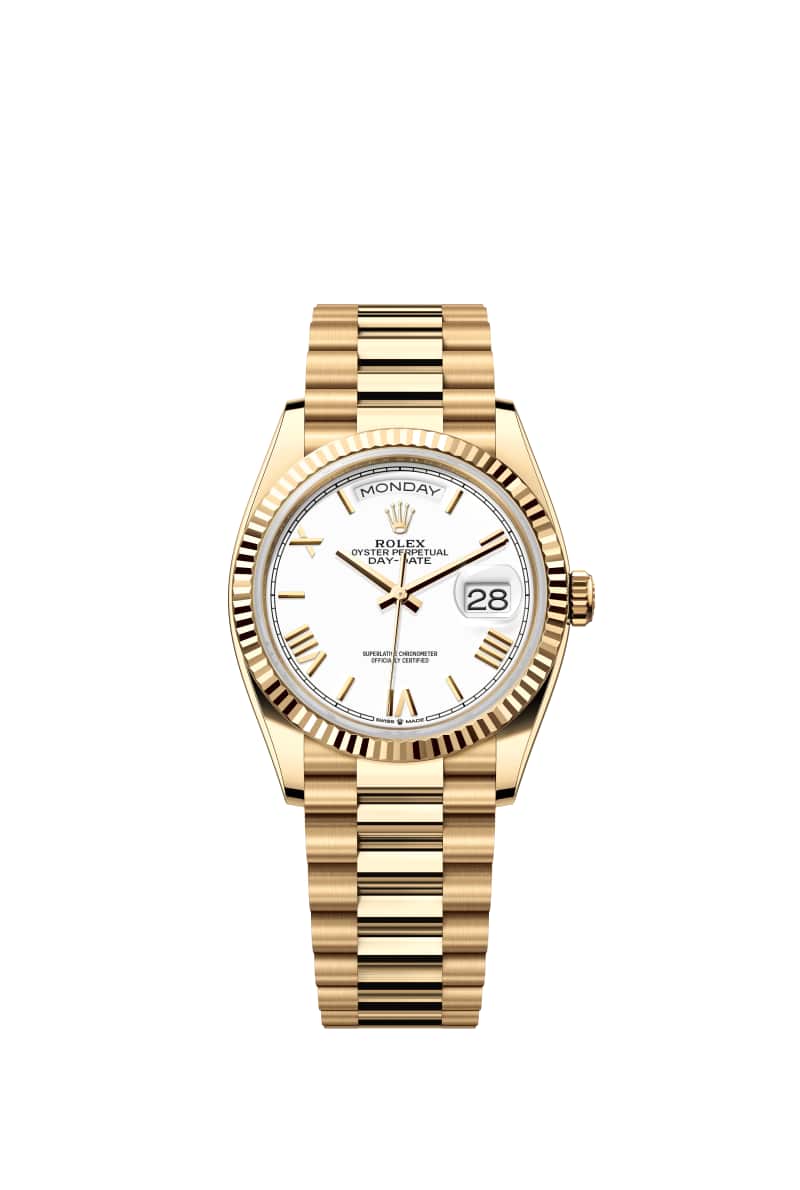 ROLEX Day-데이트 36 128238 White 다이얼 18캐럿 옐로우 Gold