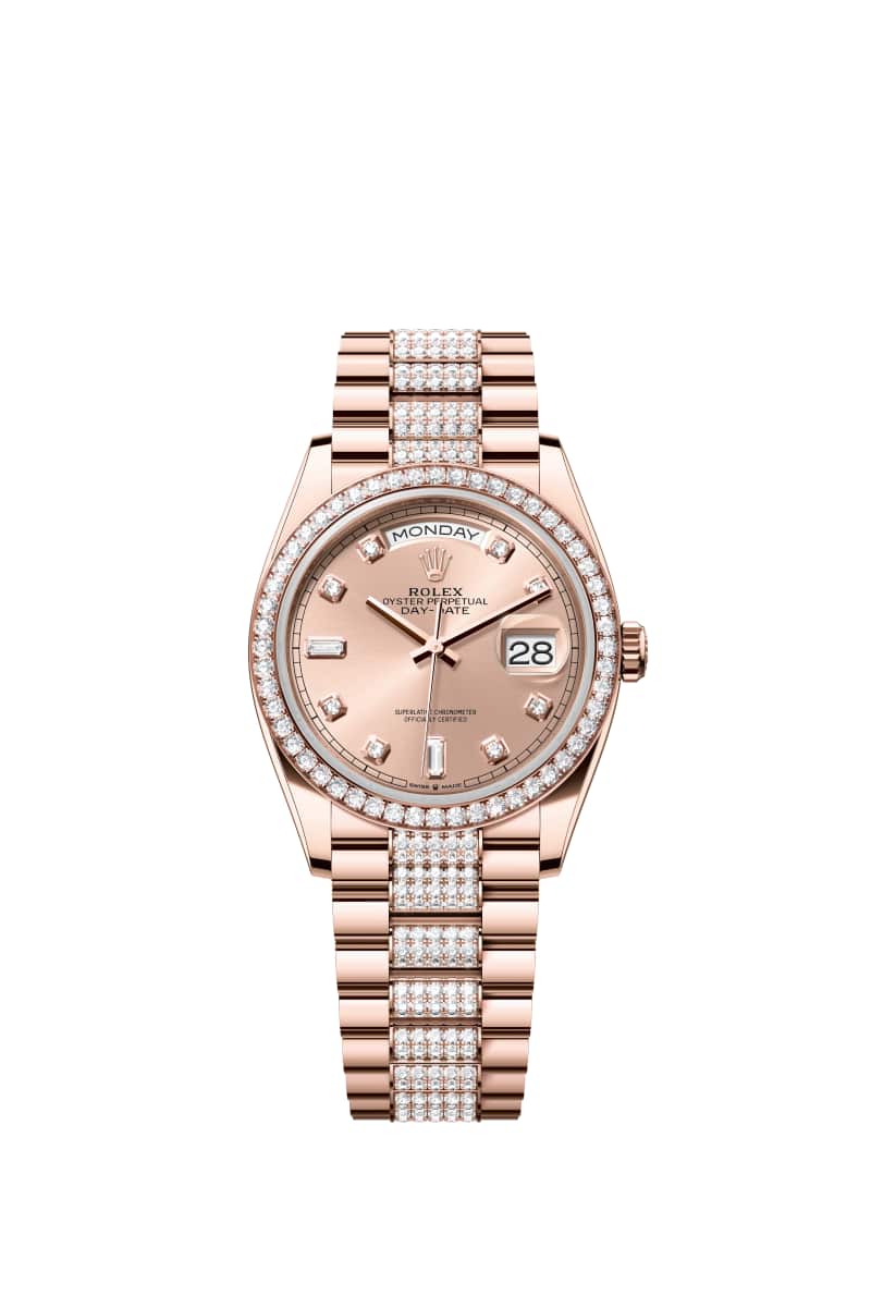 ROLEX Day-데이트 36 128345RBR 다이아몬드가 세팅된 Rose Color 다이얼 18캐럿 에버로즈 Gold