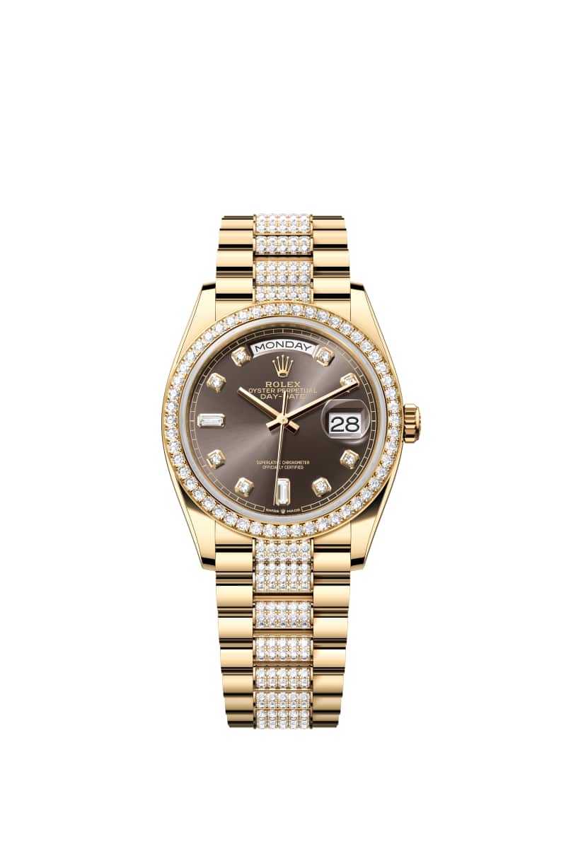 ROLEX Day-데이트 36 128348RBR 다이아몬드가 세팅된 다크 그레이 다이얼 18캐럿 옐로우 Gold