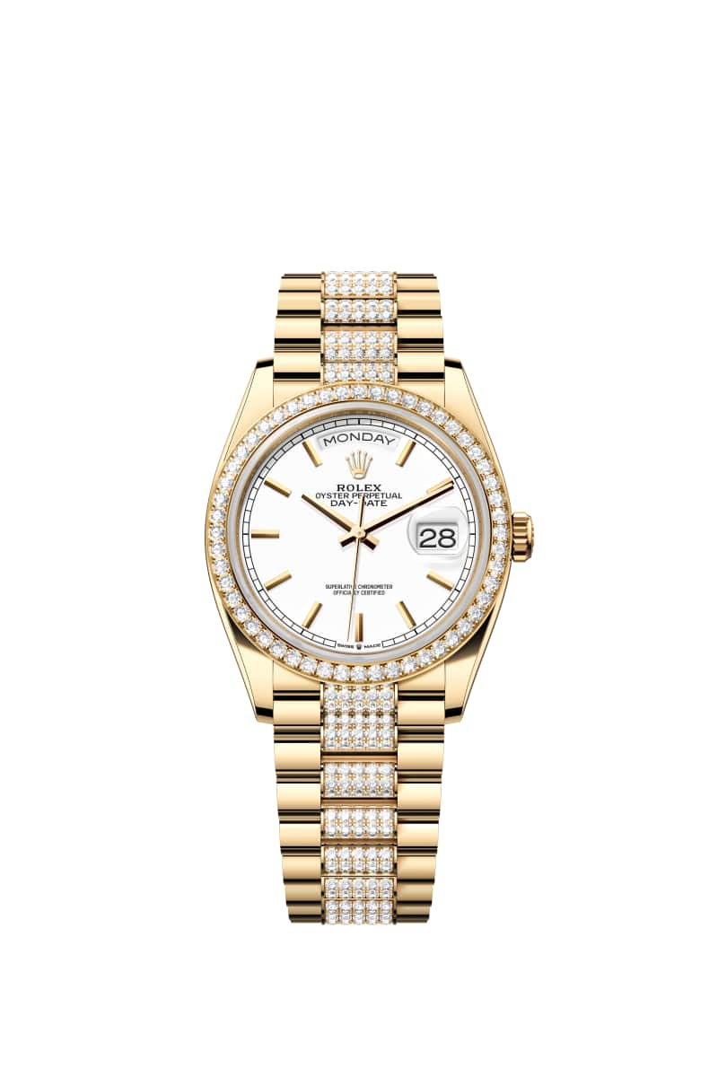 ROLEX Day-데이트 36 128348RBR White 다이얼 18캐럿 옐로우 Gold
