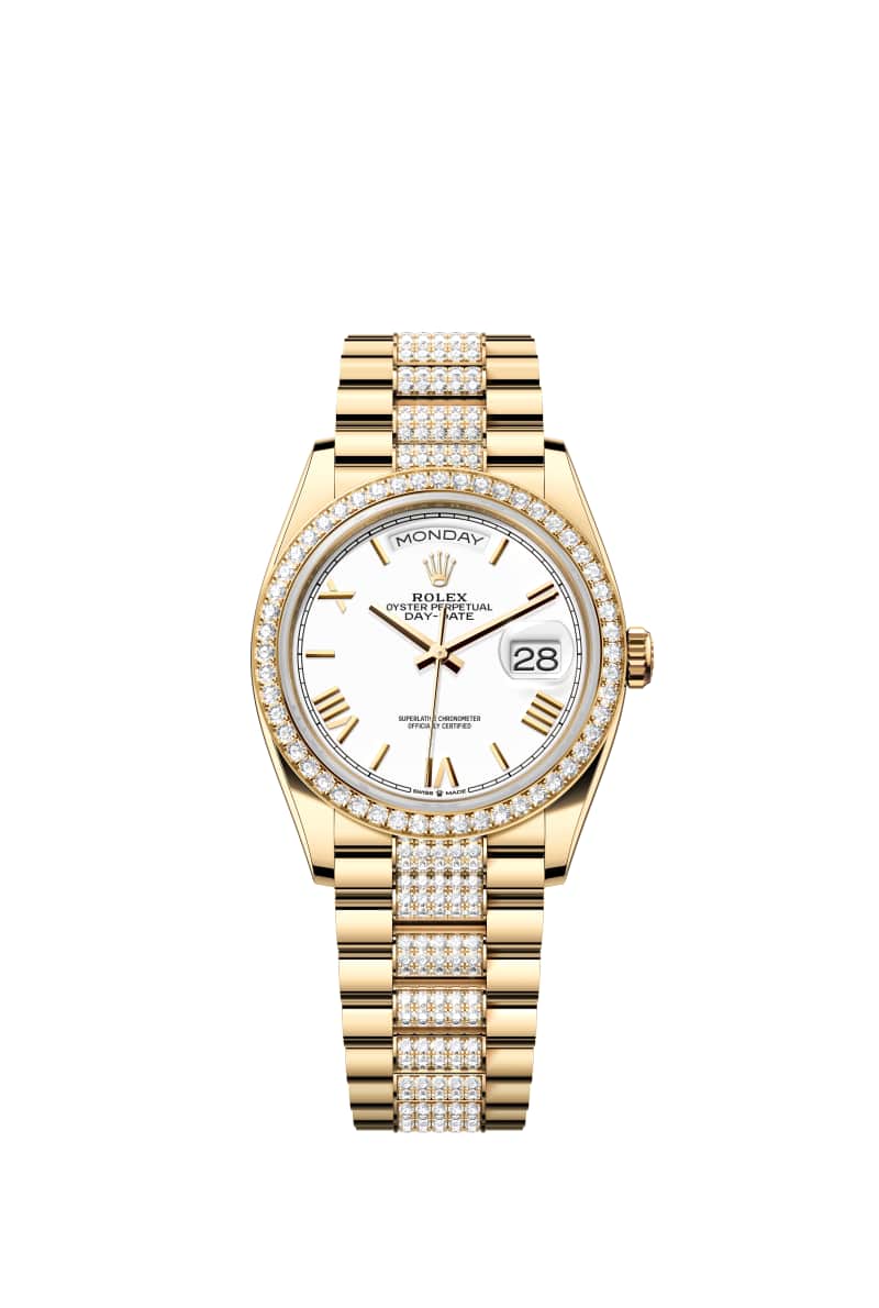 ROLEX Day-데이트 36 128348RBR White 다이얼 18캐럿 옐로우 Gold