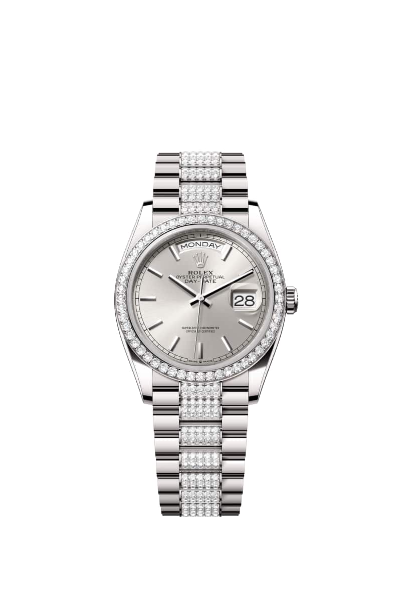 ROLEX Day-데이트 36 128349RBR Silver 다이얼 18캐럿 White Gold