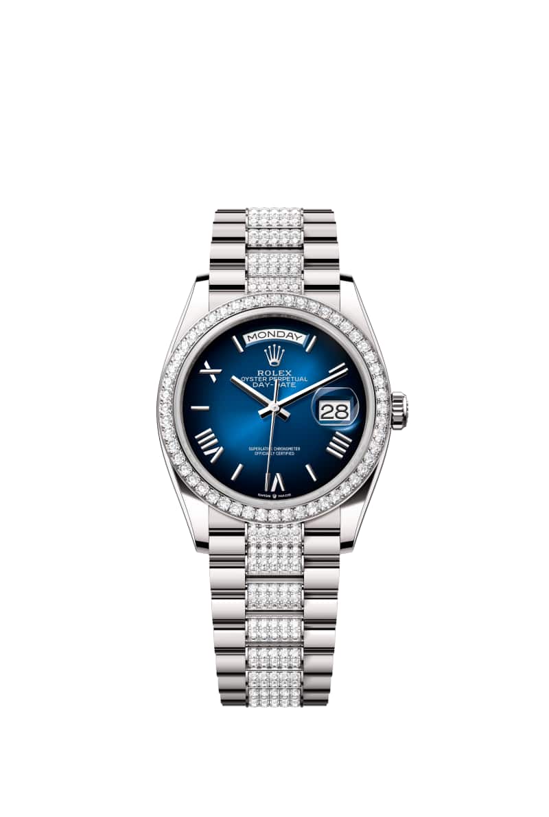 ROLEX Day-데이트 36 128349RBR 블루 옴브레 다이얼 18캐럿 White Gold