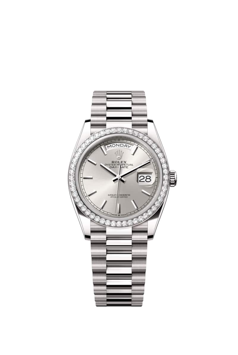 ROLEX Day-데이트 36 128349RBR Silver 다이얼 18캐럿 White Gold