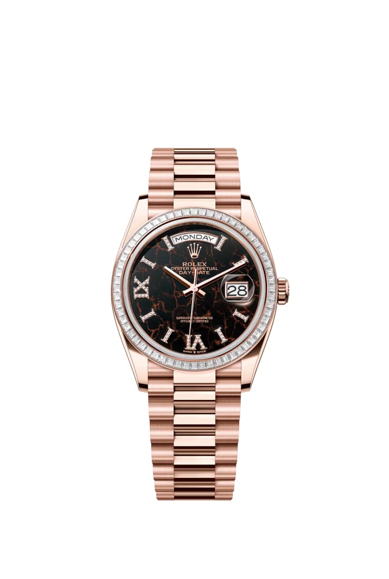 ROLEX Day-데이트 36 128395TBR 다이아몬드가 세팅된 아이젠키젤 다이얼 18캐럿 에버로즈 Gold